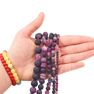 Frosted purple striped agate beads in various sizes for jewelry making with natural texture