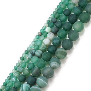 Natural matte and polished green striped agate loose beads for jewelry making