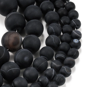 Perles en Agate Rayée Noire Givrée Perles en Pierre en Vrac pour la Fabrication de Bijoux DIY Bracelet Collier Fait Main
