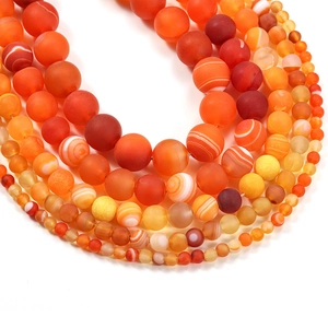 Matte orange red banded agate natural round beads for DIY jewelry making and crafts