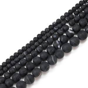 Perles en agate noire mate rayée en pierre naturelle pour bijoux DIY de 4mm à 12mm