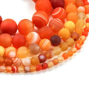 Frosted orange striped agate natural stone beads for DIY jewelry in multiple sizes
