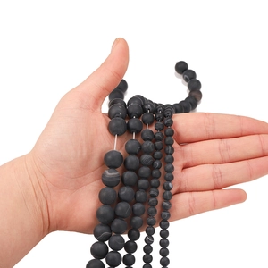 Matte black striped agate loose beads for DIY jewelry making in various sizes
