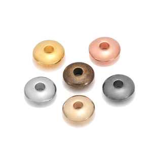 Flat lay of 6mm-8mm round CCB spacer beads in six assorted metallic colors for DIY jewelry