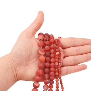 Frosted red striped agate round beads in multiple sizes from 4mm to 12mm for jewelry making