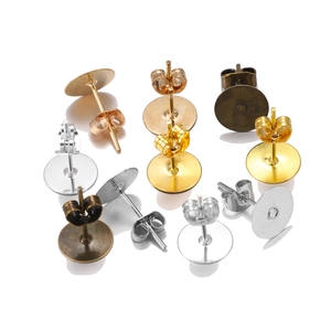 Five-color DIY iron stud earring posts with butterfly backs for jewelry making
