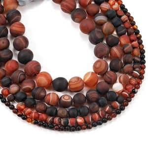 Frosted striped agate beads in earthy tones with natural patterns for DIY jewelry making