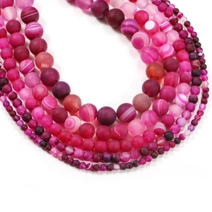 Frosted rose red striped agate beads in 4-12mm sizes for jewelry making