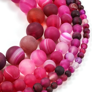 Perles d'agate à rayures magenta givré de différentes tailles pour bijoux artisanaux