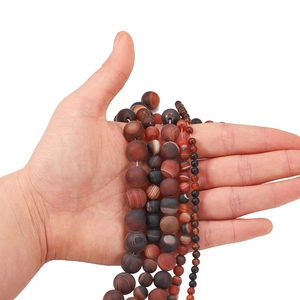 Natural matte striped agate beads 4-12mm for jewelry making in various red and grey tones