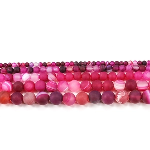 Frosted magenta striped agate beads for DIY jewelry making in multiple sizes 4-12mm