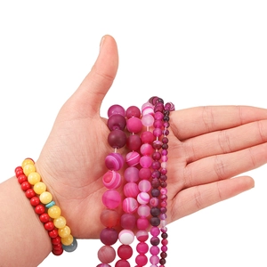 Frosted magenta striped agate beads for DIY jewelry making in various sizes from 4-12mm