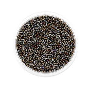 Macro shot of 2mm AB colorful glass seed beads with metallic finish for jewelry making