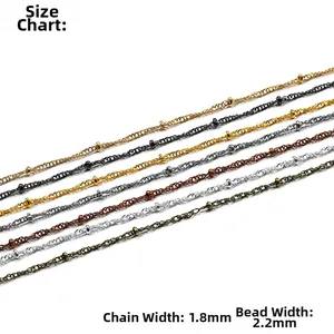 1.8mm DIY flat O-chain with 2.2mm beads in various metallic finishes for jewelry making