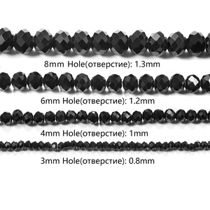 Black faceted crystal glass beads in 3mm to 8mm sizes for DIY jewelry making