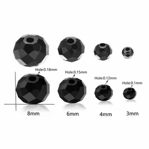 Faceted black crystal glass beads in 3mm to 8mm sizes for DIY jewelry making