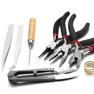 Professional 8-piece DIY jewelry tool kit with pliers and tweezers on white background