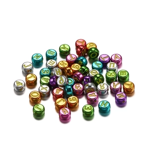 Colorful metallic acrylic beads with gold Russian letters for DIY jewelry making crafts
