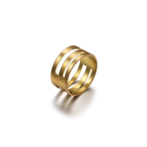Retro wide hollow band ring in antique gold finish with matte brushed metal texture