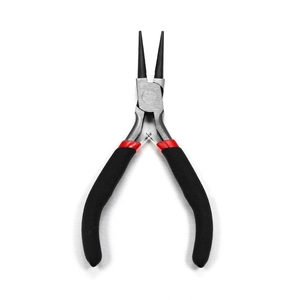 Precision carbon steel round nose pliers with ergonomic black non-slip foam handles