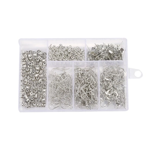 DIY jewelry making kit with silver earring hooks and pins in a clear 6-grid organizer