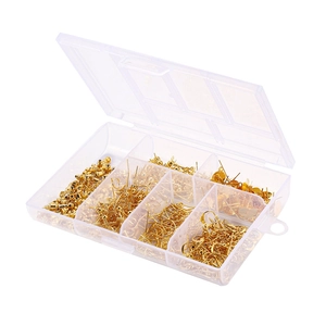 DIY gold earring making kit with earring hooks and rings in clear storage box