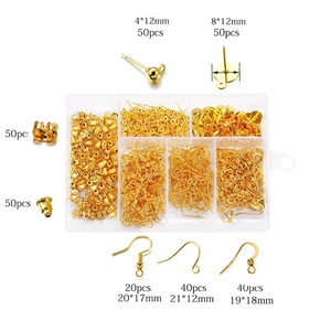 Golden DIY jewelry earring accessories set in a transparent 6-slot storage box