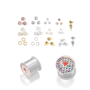 DIY jewelry making kit with crystal beads faux pearls and 0.35mm elastic crystal cord
