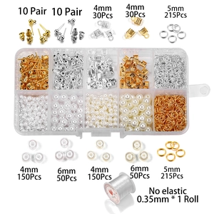DIY Schmuckbastelset mit weißen Perlen und Metallzubehör in praktischer 10-Fach-Box