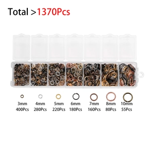 Détails du kit de 1370 anneaux brisés pour bijoux DIY avec dimensions et boîte de rangement