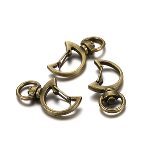 Three antique bronze moon-shaped lobster clasps with 360-degree swivel rings for DIY jewelry