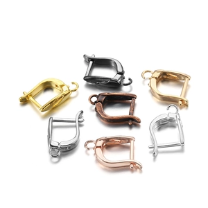 Macro detail of U-shaped copper earring hooks in seven metallic colors for DIY jewelry