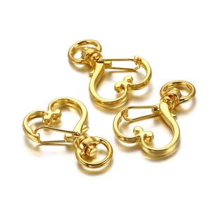 Three gold heart-shaped rotating lobster clasps for keychains and bag accessories