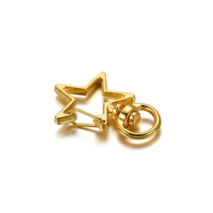 Golden star shaped spring snap hook with rotating metal ring for DIY keychain crafts
