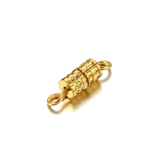 Textured gold cylinder magnetic clasp for bracelets and necklaces with dual rings