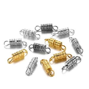 Detailed view of gold and silver threaded copper clasps for jewelry bracelets
