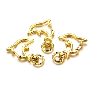 Three gold dolphin-shaped alloy swivel clasps for DIY jewelry and keychain accessories