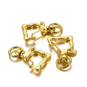 Three gold cat-shaped alloy lobster clasps with 360-degree rotating rings for DIY keychains