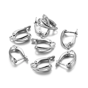 Close-up of silver lever back earring hooks with spring closure for DIY jewelry making