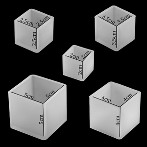 Five assorted sizes of translucent square silicone cube molds for resin casting crafts