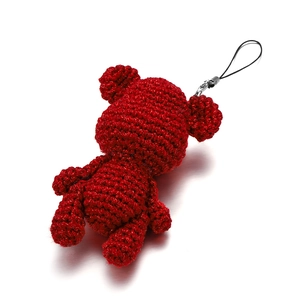 Handmade red crochet bear pendant with lobster clasp for keys, bags, and phone decor