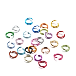Colorful aluminum open jump rings for DIY jewelry making in assorted metallic colors