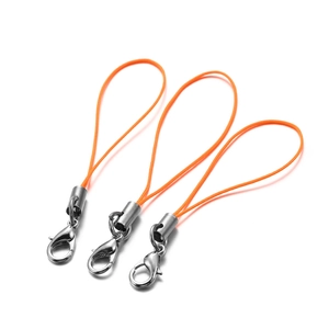 Three bright orange nylon lanyards with silver lobster clasps for mobile phone accessories
