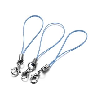 Three light blue nylon lanyards with silver lobster clasps for mobile phone accessories