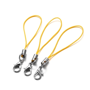 Three yellow nylon lanyards with silver lobster clasps for DIY crafts and accessories