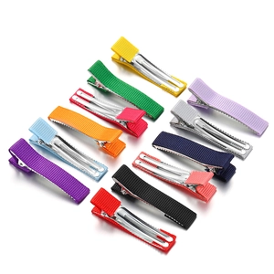 Set of colorful ribbed grosgrain ribbon wrapped alligator hair clips for DIY kids hair accessories