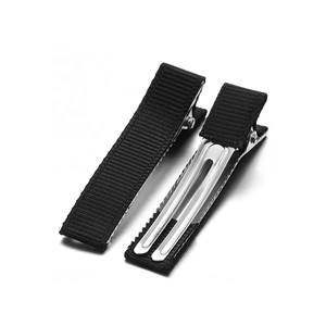 Paar zwarte met lint omwikkelde eendenbek haarspelden met antislip metalen basis voor DIY styling