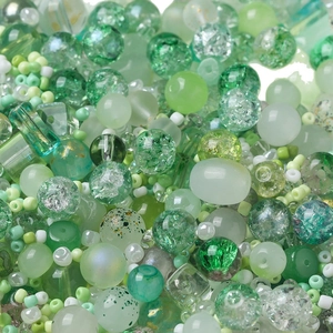 Mixed green DIY beads set with glass and acrylic round pearls for jewelry making