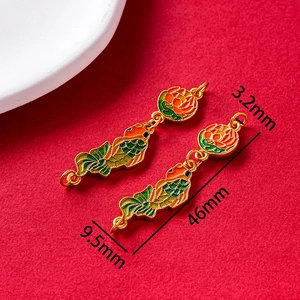 Detailed size view of koi and lotus flower pendants with multi-color enamel and dimensions