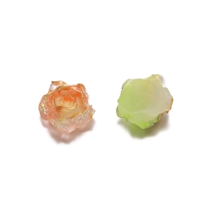 Detail of resin rose beads with gold edges and shimmering glitter for DIY jewelry making